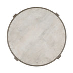 Table basse ronde en pin recyclé avec plateau en stratifié effet béton, Gris / Blanc antique, Piétement croisé, Style industriel
