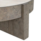 Table basse ronde en pin recyclé avec plateau en stratifié effet béton, Gris / Blanc antique, Piétement croisé, Style industriel