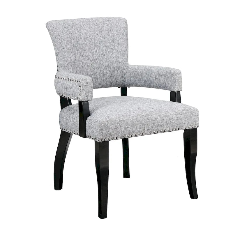 Chaise de salle à manger capitonnée avec accoudoirs, Gris, Clous décoratifs, 1 personne