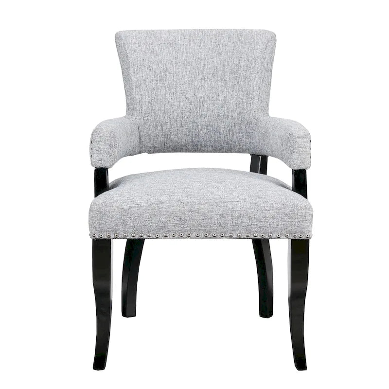 Chaise de salle à manger capitonnée avec accoudoirs, Gris, Clous décoratifs, 1 personne
