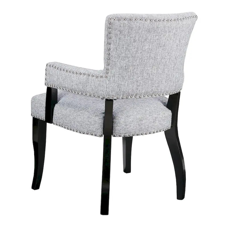 Chaise de salle à manger capitonnée avec accoudoirs, Gris, Clous décoratifs, 1 personne