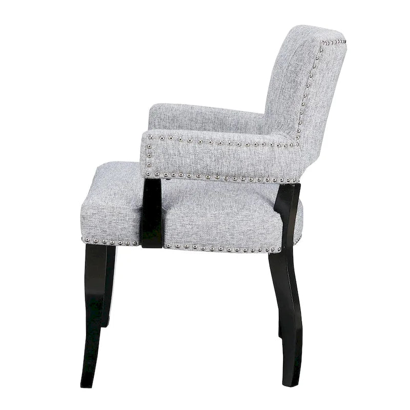 Chaise de salle à manger capitonnée avec accoudoirs, Gris, Clous décoratifs, 1 personne