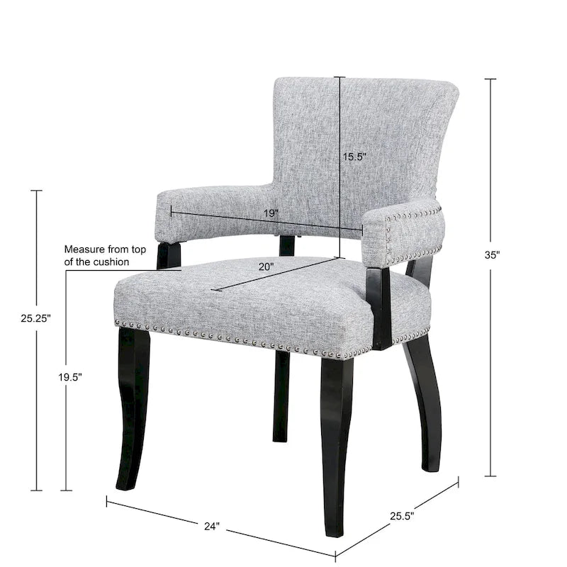 Chaise de salle à manger capitonnée avec accoudoirs, Gris, Clous décoratifs, 1 personne