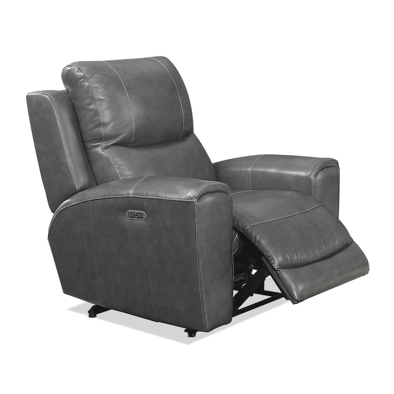 Fauteuil inclinable électrique en cuir pleine fleur, Ivoire / Gris, Capitonnage, 1 place