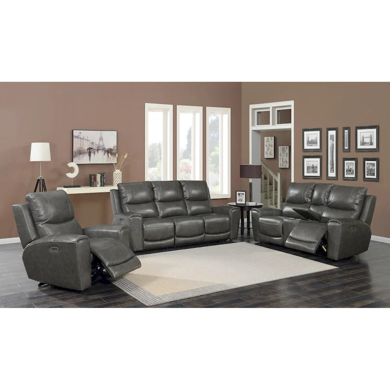 Fauteuil inclinable électrique en cuir pleine fleur, Ivoire / Gris, Capitonnage, 1 place