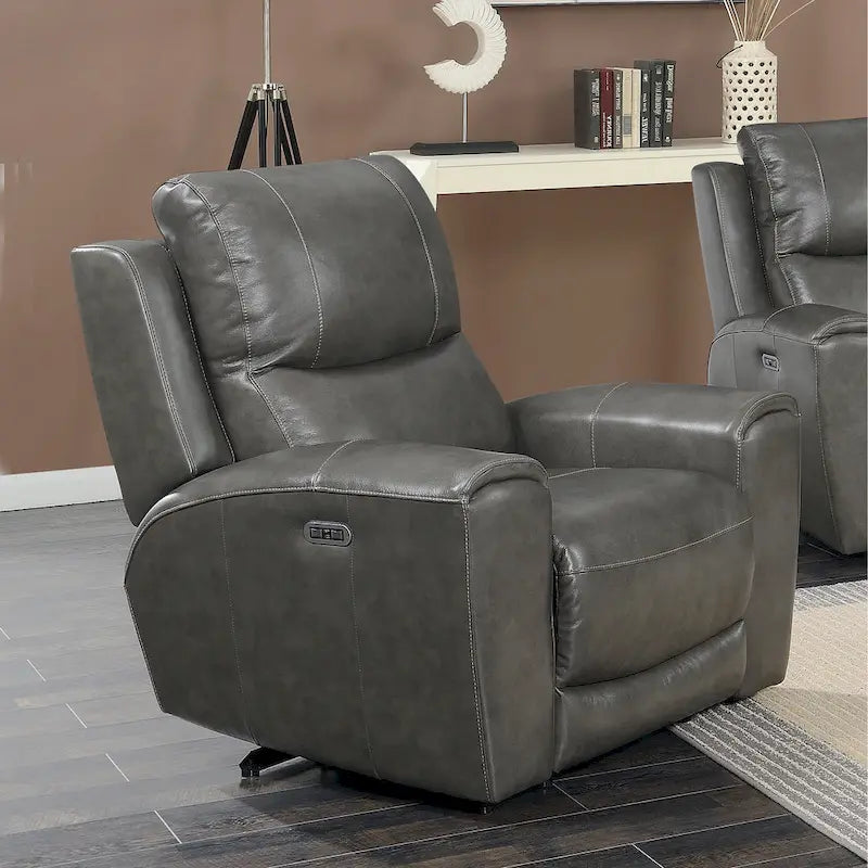 Fauteuil inclinable électrique en cuir pleine fleur, Ivoire / Gris, Capitonnage, 1 place