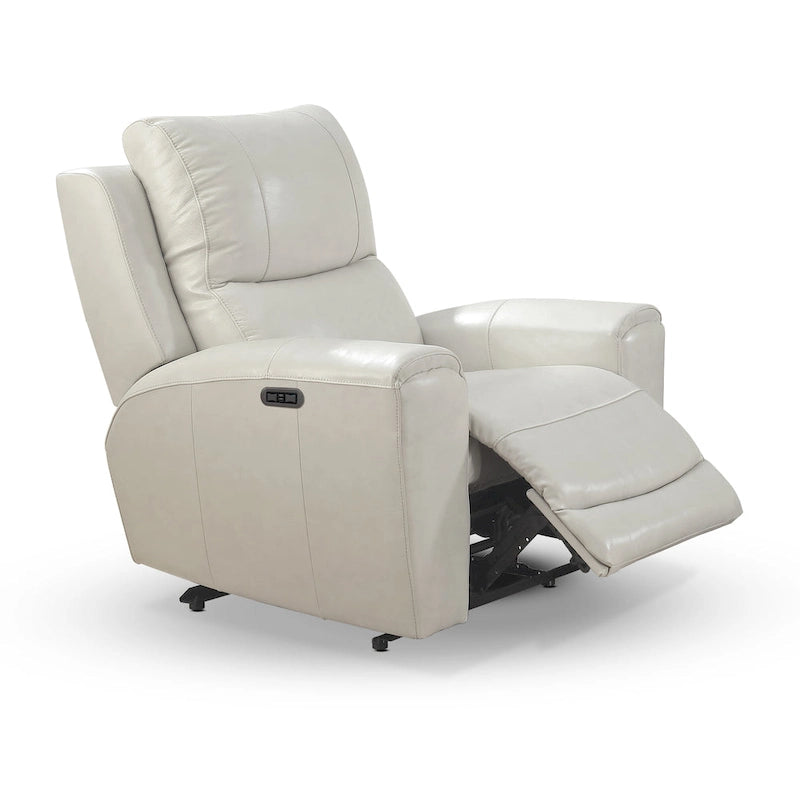 Fauteuil inclinable électrique en cuir pleine fleur, Ivoire / Gris, Capitonnage, 1 place