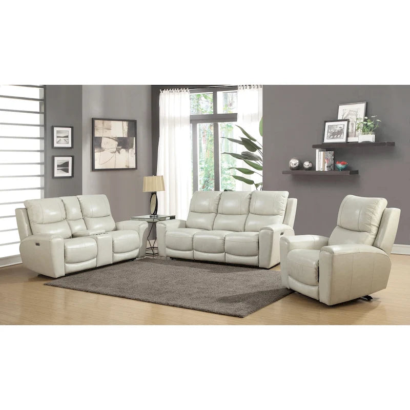 Fauteuil inclinable électrique en cuir pleine fleur, Ivoire / Gris, Capitonnage, 1 place