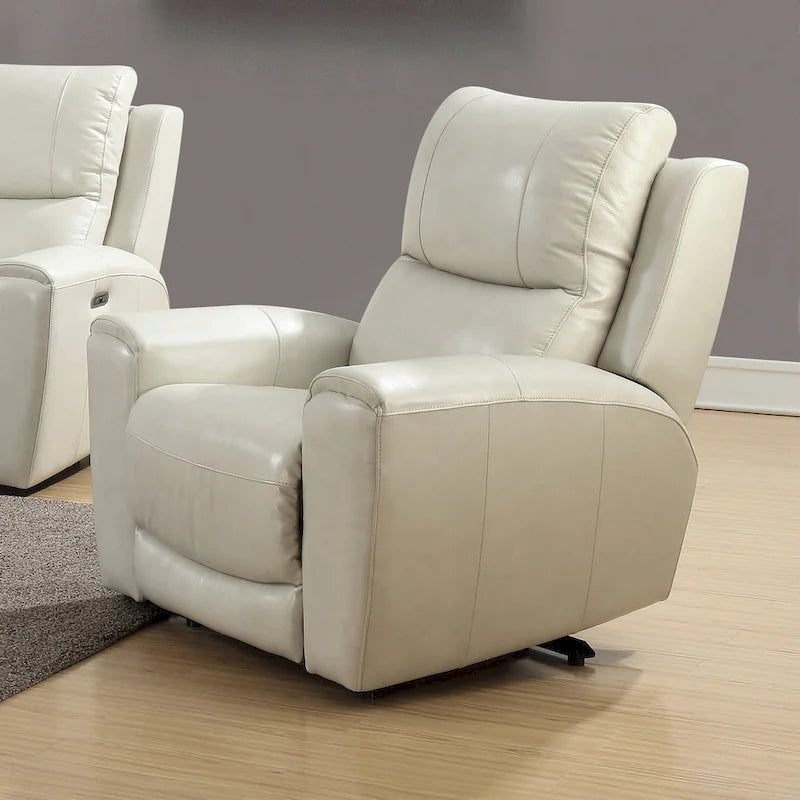 Fauteuil inclinable électrique en cuir pleine fleur, Ivoire / Gris, Capitonnage, 1 place