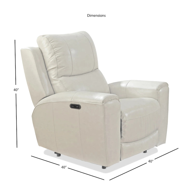 Fauteuil inclinable électrique en cuir pleine fleur, Ivoire / Gris, Capitonnage, 1 place