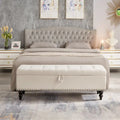 Banc de rangement capitonné, beige/bleu/gris, pour 1 personne, chambre ou salon