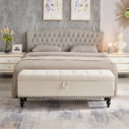 Banc de rangement capitonné, beige/bleu/gris, pour 1 personne, chambre ou salon