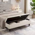 Banc de rangement capitonné, beige/bleu/gris, pour 1 personne, chambre ou salon