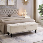 Banc de rangement capitonné, beige/bleu/gris, pour 1 personne, chambre ou salon