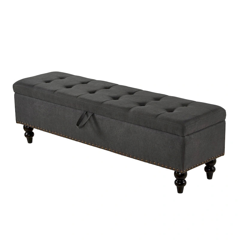 Banc de rangement capitonné, beige/bleu/gris, pour 1 personne, chambre ou salon