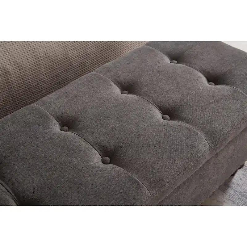 Banc de rangement capitonné, beige/bleu/gris, pour 1 personne, chambre ou salon
