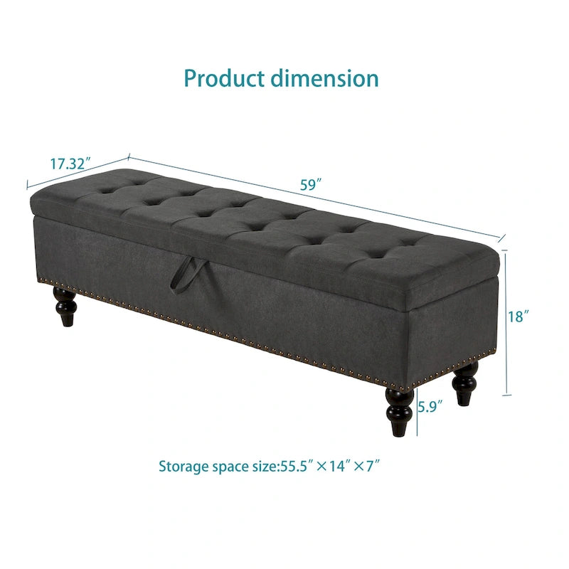 Banc de rangement capitonné, beige/bleu/gris, pour 1 personne, chambre ou salon