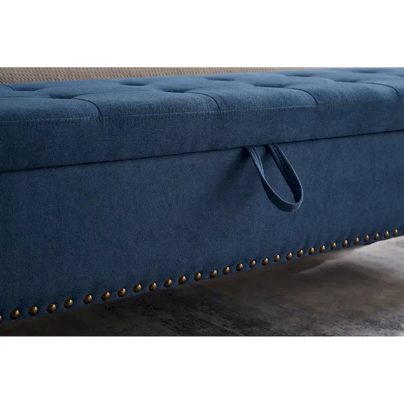 Banc de rangement capitonné, beige/bleu/gris, pour 1 personne, chambre ou salon
