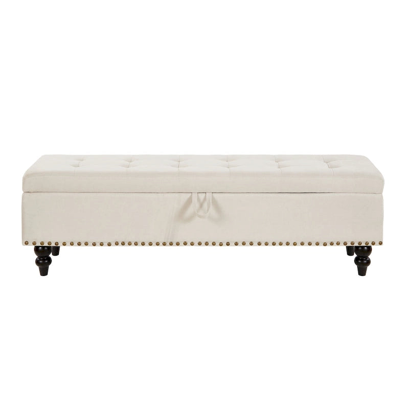 Banc de rangement capitonné, beige/bleu/gris, pour 1 personne, chambre ou salon