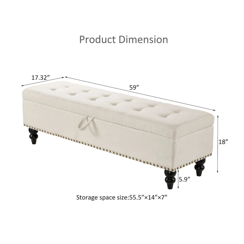 Banc de rangement capitonné, beige/bleu/gris, pour 1 personne, chambre ou salon