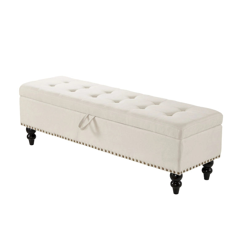Banc de rangement capitonné, beige/bleu/gris, pour 1 personne, chambre ou salon