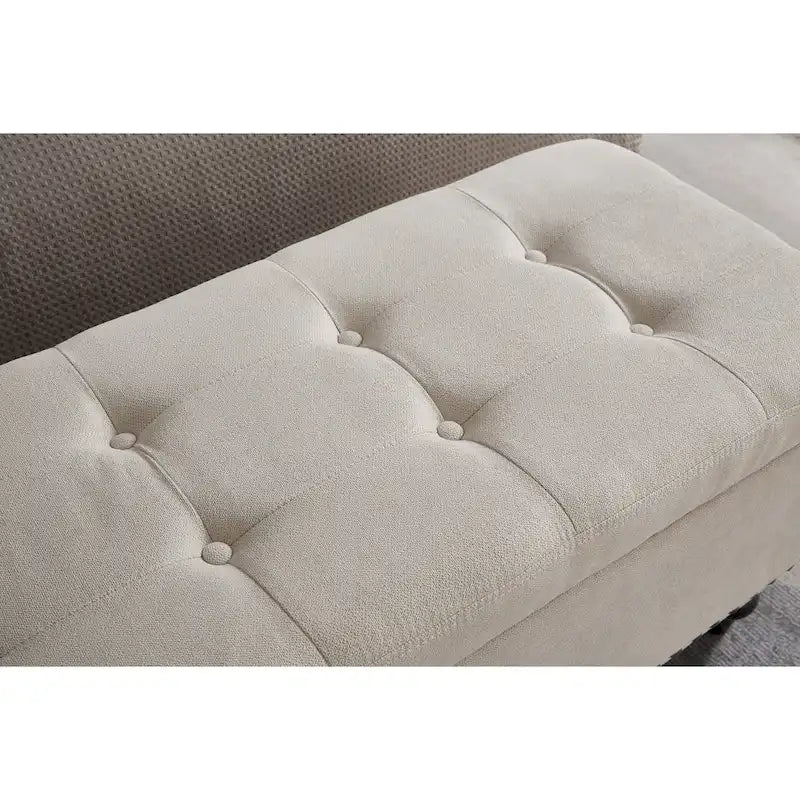 Banc de rangement capitonné, beige/bleu/gris, pour 1 personne, chambre ou salon