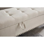 Banc de rangement capitonné, beige/bleu/gris, pour 1 personne, chambre ou salon
