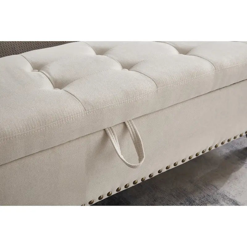 Banc de rangement capitonné, beige/bleu/gris, pour 1 personne, chambre ou salon