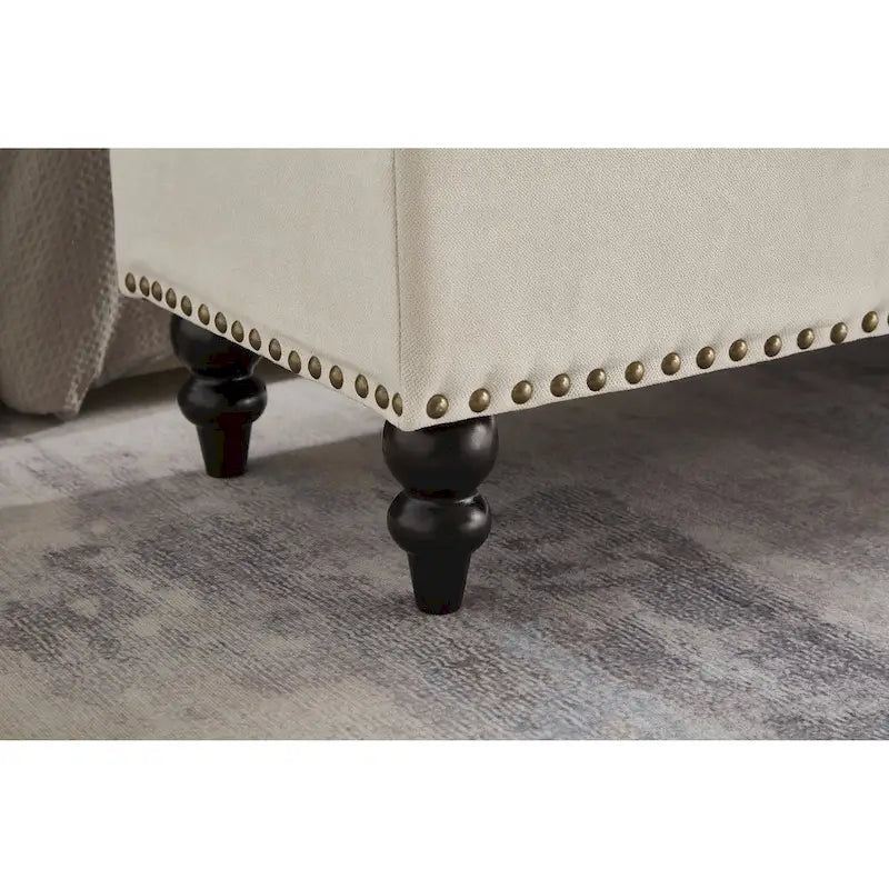 Banc de rangement capitonné, beige/bleu/gris, pour 1 personne, chambre ou salon