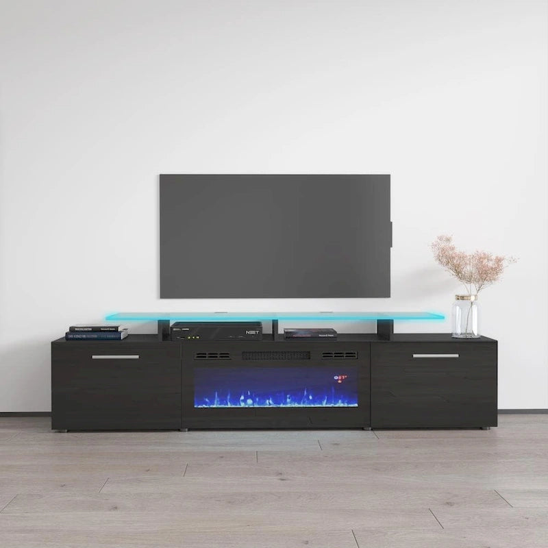 Meuble TV avec cheminée électrique, Blanc / Noir / Blanc-Gris / Blanc-Noir, Style moderne, Convient aux téléviseurs jusqu'à 85"