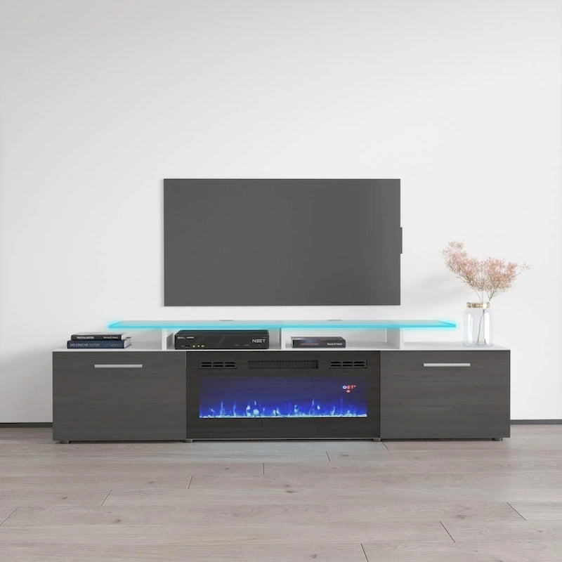 Meuble TV avec cheminée électrique, Blanc / Noir / Blanc-Gris / Blanc-Noir, Style moderne, Convient aux téléviseurs jusqu'à 85"