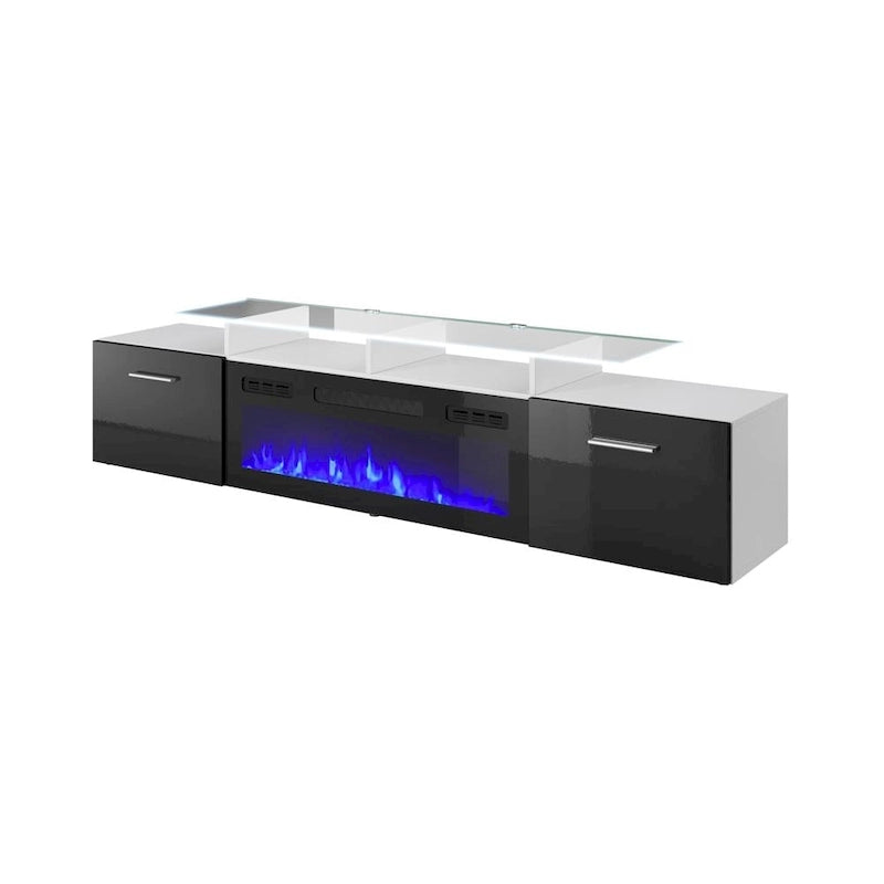 Meuble TV avec cheminée électrique, Blanc / Noir / Blanc-Gris / Blanc-Noir, Style moderne, Convient aux téléviseurs jusqu'à 85"