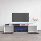 Meuble TV avec cheminée électrique, Blanc / Noir / Blanc-Gris / Blanc-Noir, Style moderne, Convient aux téléviseurs jusqu'à 85"