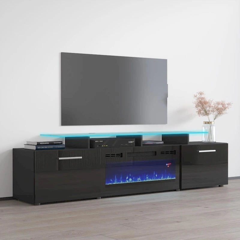 Meuble TV avec cheminée électrique, Blanc / Noir / Blanc-Gris / Blanc-Noir, Style moderne, Convient aux téléviseurs jusqu'à 85"