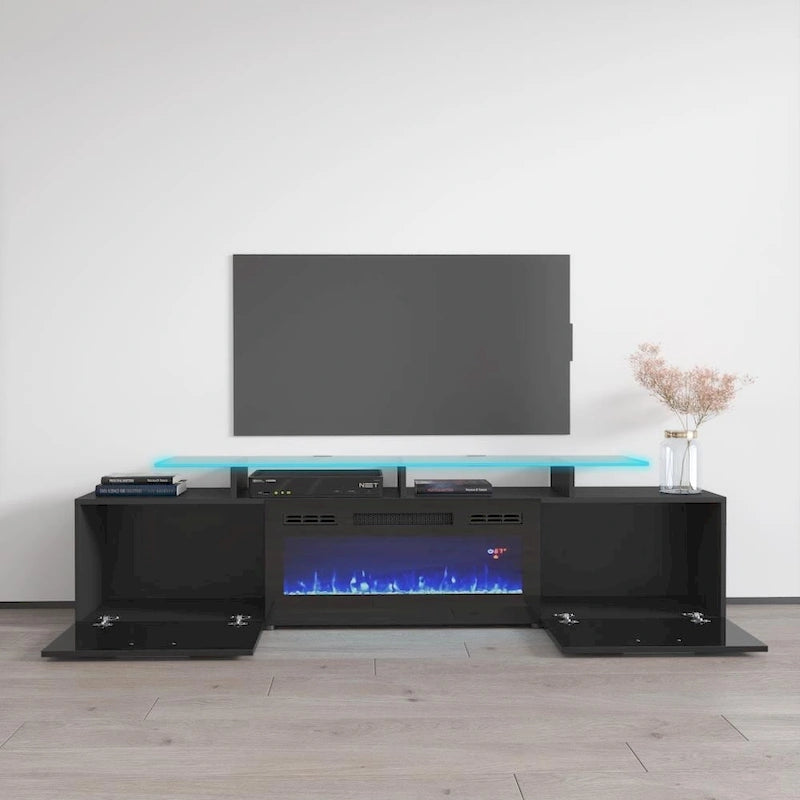 Meuble TV avec cheminée électrique, Blanc / Noir / Blanc-Gris / Blanc-Noir, Style moderne, Convient aux téléviseurs jusqu'à 85"