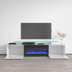 Meuble TV avec cheminée électrique, Blanc / Noir / Blanc-Gris / Blanc-Noir, Style moderne, Convient aux téléviseurs jusqu'à 85"