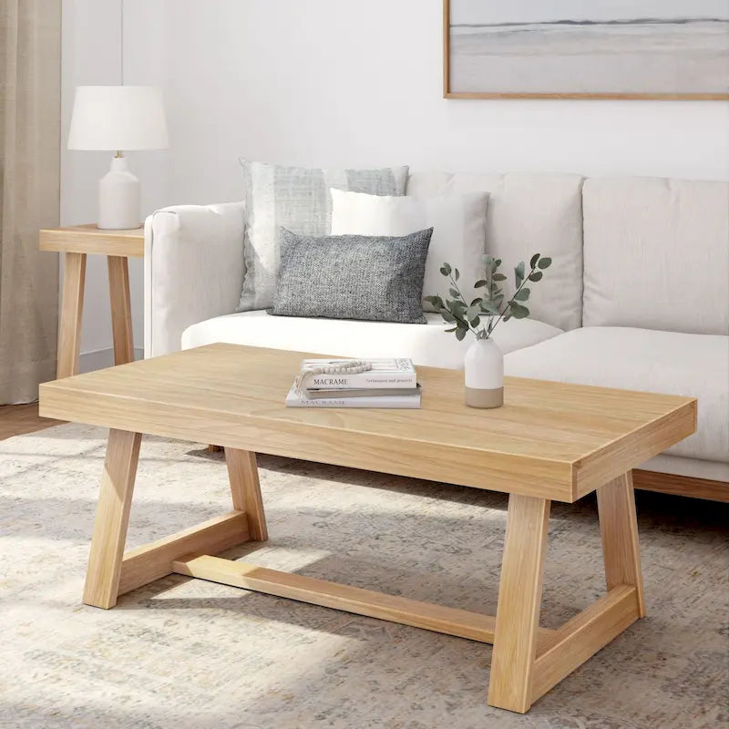 Table basse rectangulaire en pin, finition blonde / coquille / noix de pécan / brossée blanc côtier, style campagnard