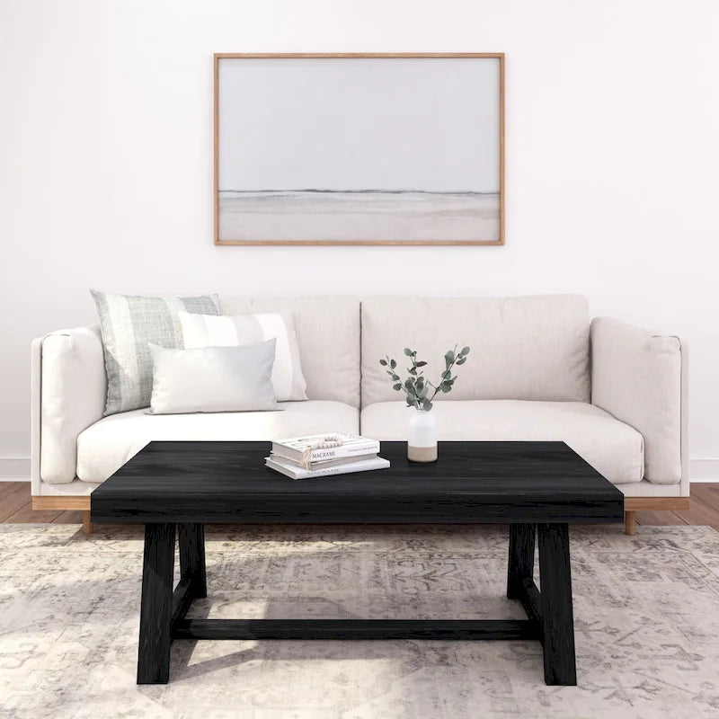 Table basse rectangulaire en pin, finition blonde / coquille / noix de pécan / brossée blanc côtier, style campagnard