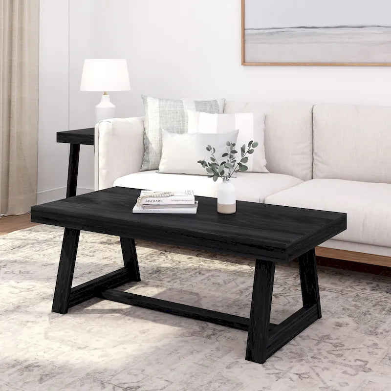 Table basse rectangulaire en pin, finition blonde / coquille / noix de pécan / brossée blanc côtier, style campagnard
