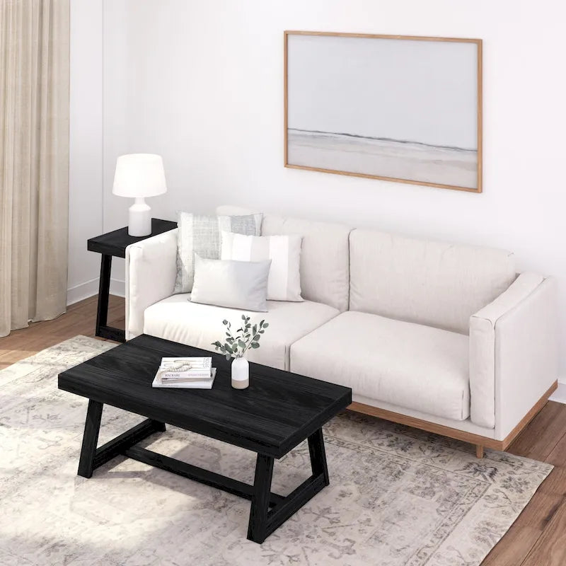 Table basse rectangulaire en pin, finition blonde / coquille / noix de pécan / brossée blanc côtier, style campagnard