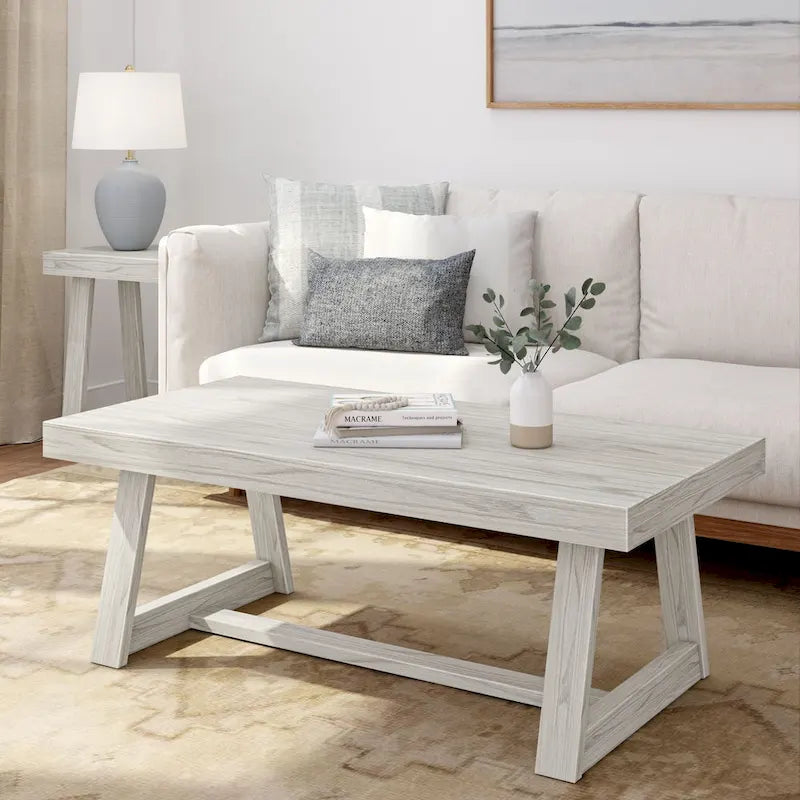 Table basse rectangulaire en pin, finition blonde / coquille / noix de pécan / brossée blanc côtier, style campagnard