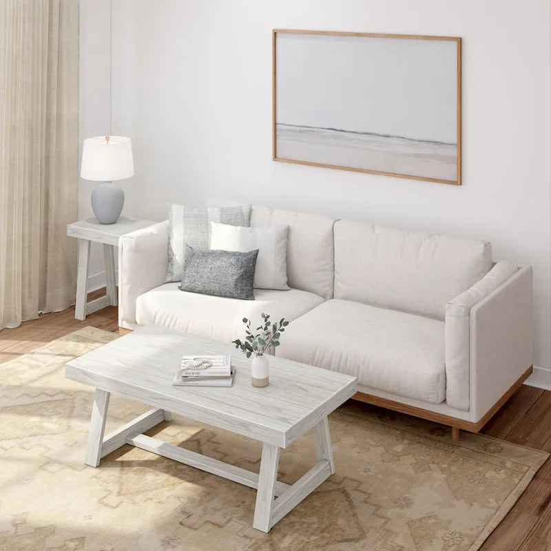 Table basse rectangulaire en pin, finition blonde / coquille / noix de pécan / brossée blanc côtier, style campagnard