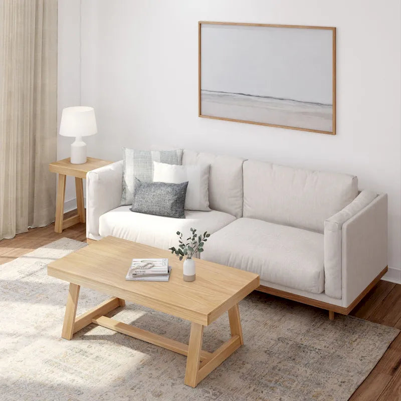Table basse rectangulaire en pin, finition blonde / coquille / noix de pécan / brossée blanc côtier, style campagnard