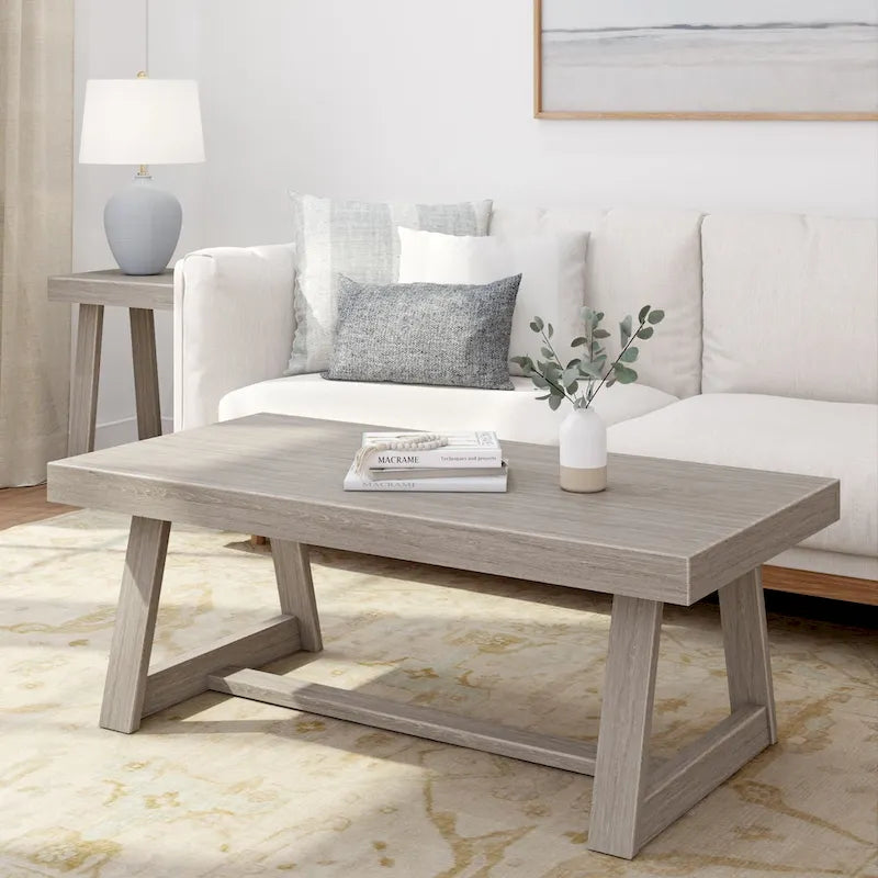 Table basse rectangulaire en pin, finition blonde / coquille / noix de pécan / brossée blanc côtier, style campagnard