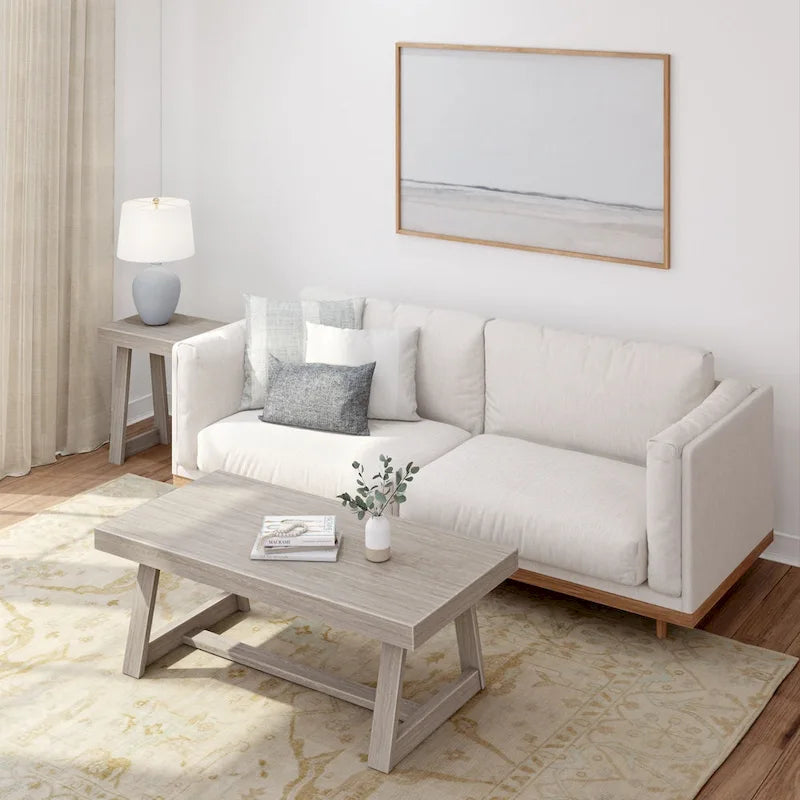 Table basse rectangulaire en pin, finition blonde / coquille / noix de pécan / brossée blanc côtier, style campagnard