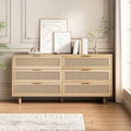 Meuble de rangement 6 tiroirs en rotin, Naturel/Noir, Style moderne, Chambre individuelle