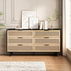 Meuble de rangement 6 tiroirs en rotin, Naturel/Noir, Style moderne, Chambre individuelle