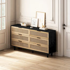 Meuble de rangement 6 tiroirs en rotin, Naturel/Noir, Style moderne, Chambre individuelle