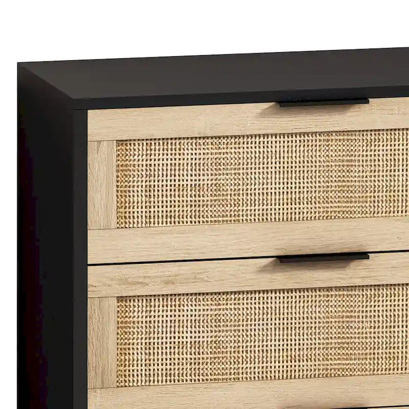 Meuble de rangement 6 tiroirs en rotin, Naturel/Noir, Style moderne, Chambre individuelle