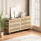 Meuble de rangement 6 tiroirs en rotin, Naturel/Noir, Style moderne, Chambre individuelle